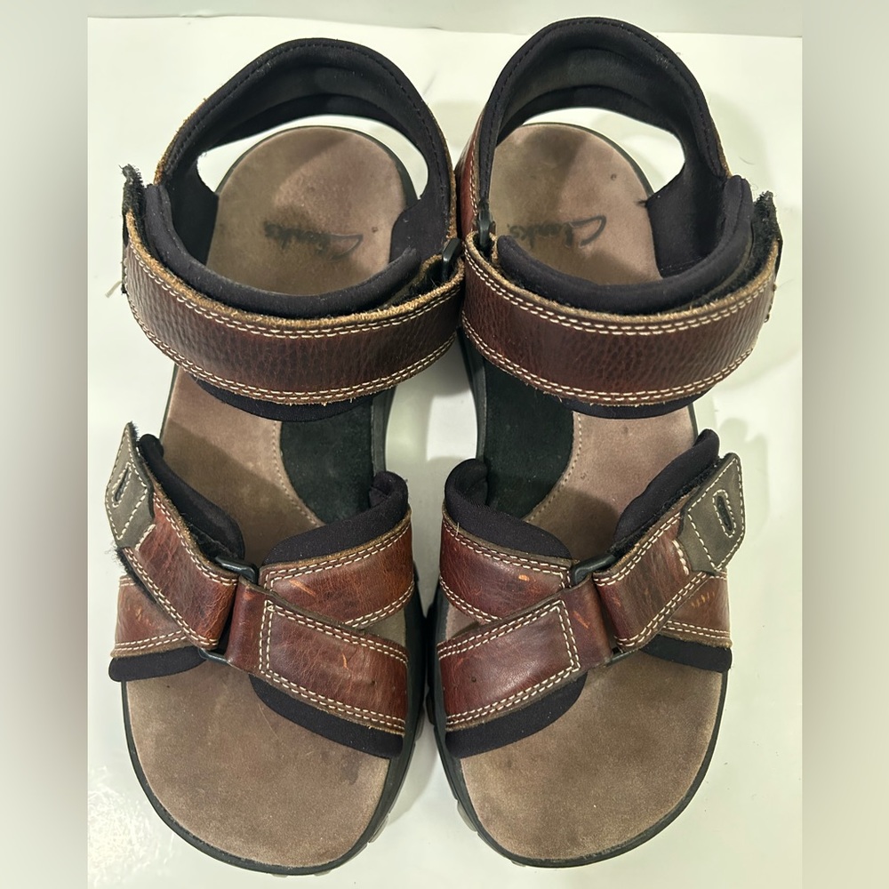 Clarks Adjustable Padded Leather Strap Brown Sand… - image 8